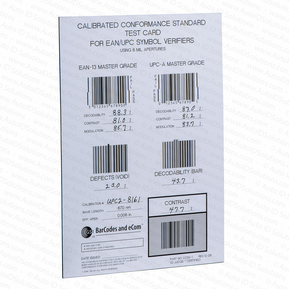 gs1 calibrated conformance standard test card upc ean and other 6 standard test